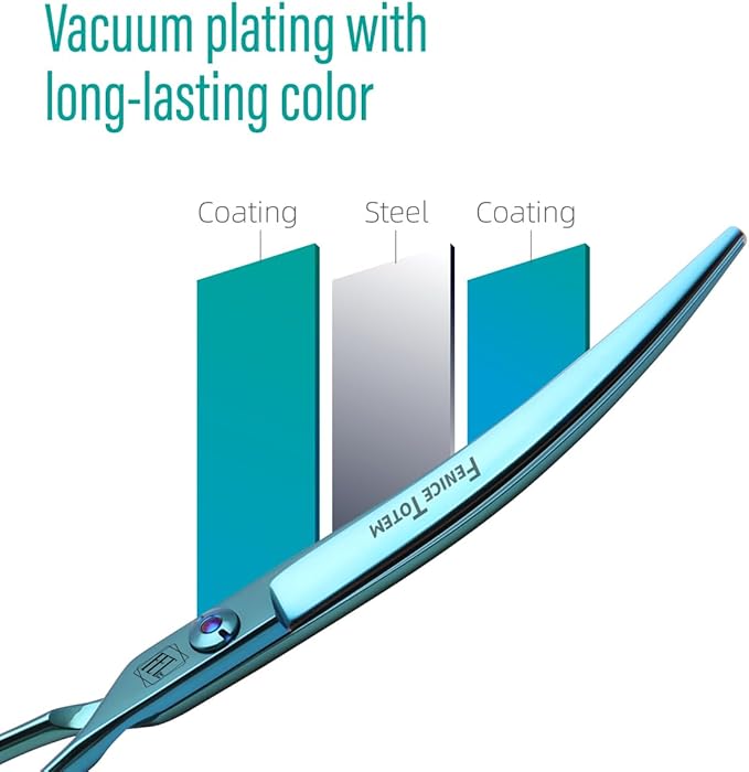 Dog Grooming Scissors: Blueish Green 7 inch Professional Pet Curved Shears Made Of Japanese 440C Advanced Stainless Steel for Dogs Cats and Other Pets