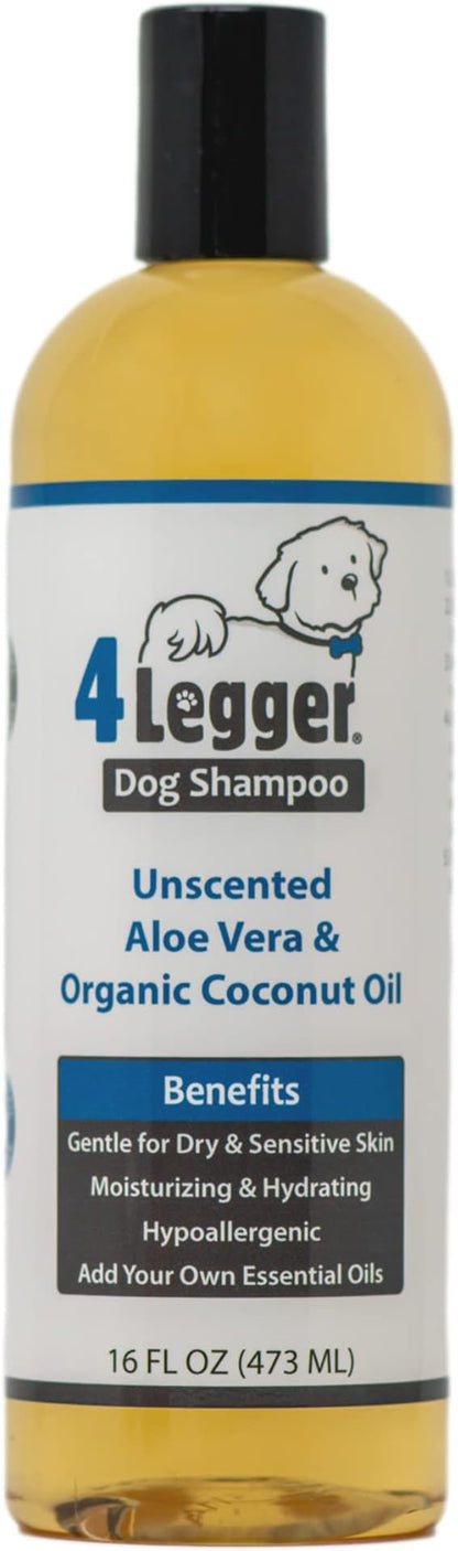 Organic Natural Dog Shampoo, Hypoallergenic Dog Shampoo, Puppy Safe Coconut Shampoo, Sensitive Skin, Fragrance Free with Aloe for Soothing Relief of Dry, Itchy, Sensitive Allergy Skin 16 oz