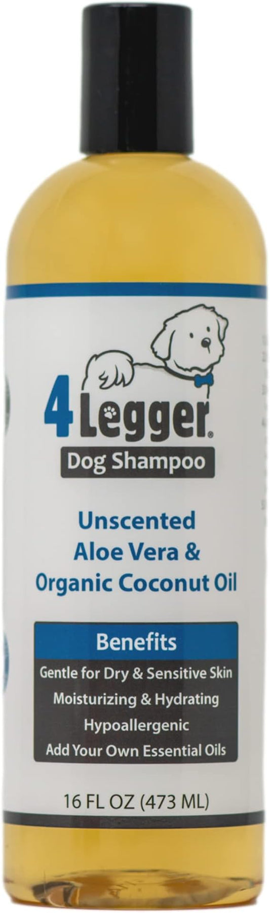 Organic Natural Dog Shampoo, Hypoallergenic Dog Shampoo, Puppy Safe Coconut Shampoo, Sensitive Skin, Fragrance Free with Aloe for Soothing Relief of Dry, Itchy, Sensitive Allergy Skin 16 oz