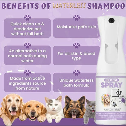 Dogs & Cats Dry Shampoo No Rinse spot Cleaning Deodorant Light Lavender Scent 200ml Spray Mist