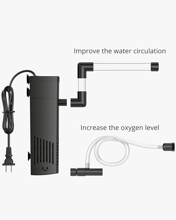 NICREW Aquarium Internal Filter, Submersible Power Filter with Multiple Function for Fish Tanks 2 to 5 Gallon, 40 GPH, 3.5W