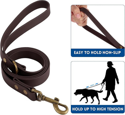 Wisedog Dog Collar and Leash Set, Waterproof Adjustable Puppy Collars with Cute Tag 6FT Dog Leash with Poop Bag for Small Medium Large Dogs (S(Collar:10"-14";Leash:4 ft), Brown)
