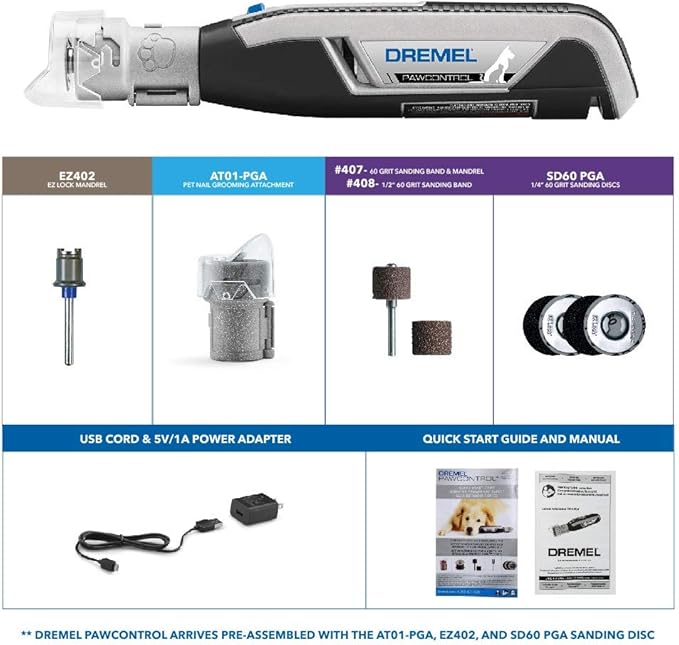 Dremel PawControl Dog Nail Grinder and Trimmer- Safe & Humane Pet Grooming Tool Kit & AT01-PGK Pet Grooming Nail Guard Attachment