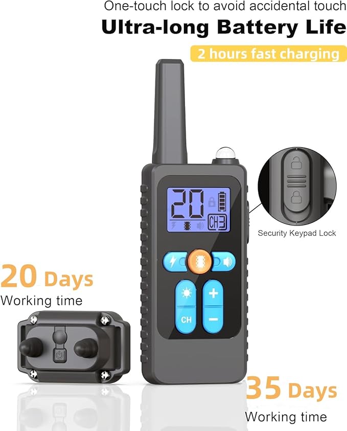Dog Shock Collar ï¼3300Ft Dog Training Collar with Remote, IPX7 Waterproof Rechargeable Collar,Light, Beep, Vibration, Safe Shock for 8-120lbs Small Medium Large Dogs