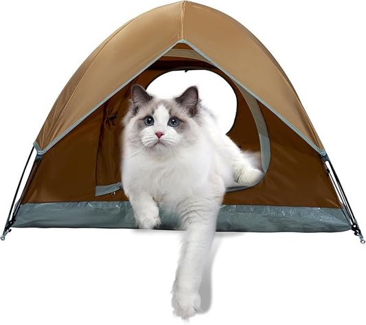 Outdoor Waterproof Pet Camping Tent, Cave Bed for Indoor Cats and Small Dogs, Portable Cat House Dog House, 29.5x29.5x18.9'', Brown, M.