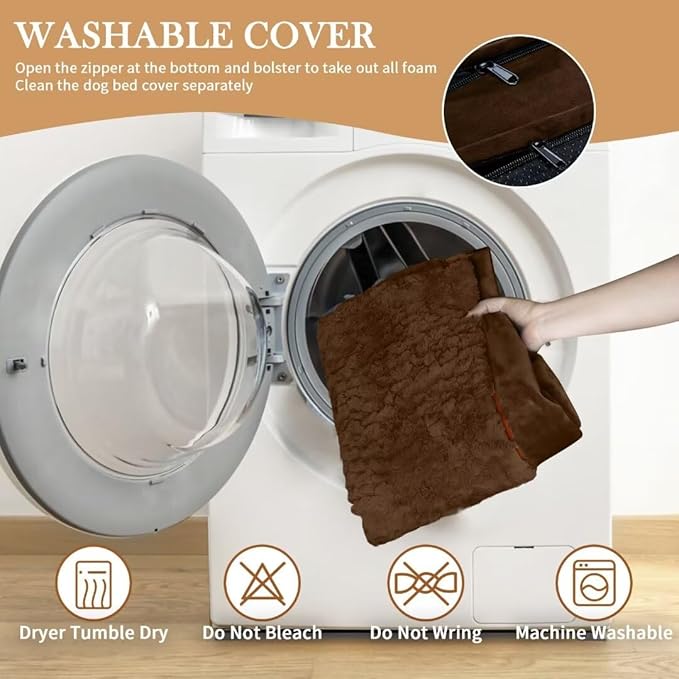 Large Dog Beds Orthopedic Foam, Waterproof Dog Beds for Large Dogs, Comfy Pet Bed Sofa with Washable Removable Cover & Non-Slip Bottom(Large,Chocolate Brown)