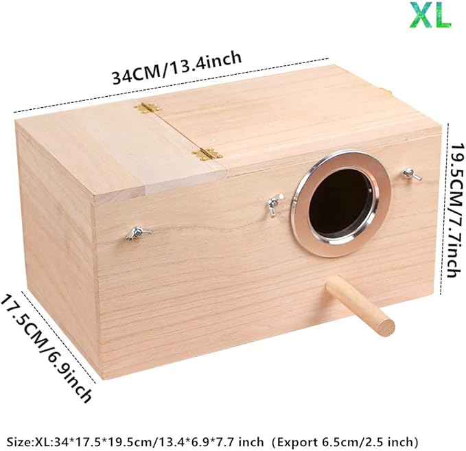 YJJKJ Wood Parakeet Nest Box Pet Bird House Parrot Breeding Mating Box Bird Cage Box for Lovebirds Cockatiel Parrotlets Budgerigar Parakeet (XL)