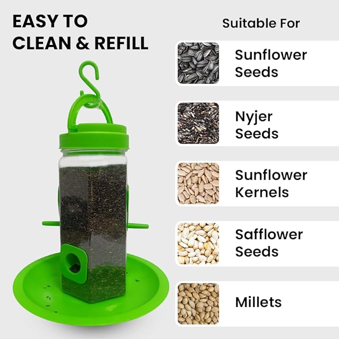 Happy Wings Plastic Tube Bird Feeder, Natural Green, Set of 2, Hanging Feeder for Wild Birds