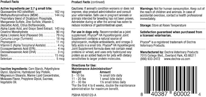 HA Hypoallergenic Small Bites Joint Supplement for Dogs, 120ct