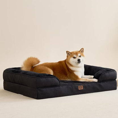EHEYCIGA Orthopedic Dog Beds for Large Dogs, Waterproof Memory Foam Large Dog Bed with Sides, Non-Slip Bottom and Egg-Crate Foam Large Dog Couch Bed with Washable Removable Cover, Black