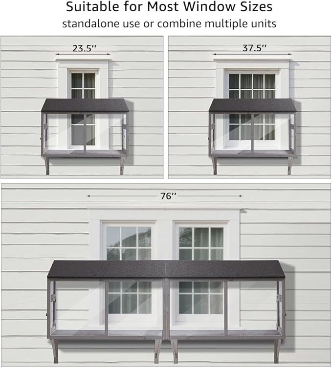 beeNbkks Prevent Conditioned Air Loss, Bug Proof Cat Catio, Window Cat House with Clear Acrylic Screens, Outdoor Enclosure for Indoor Pets, Expandable Wooden Perch, Safe Comfortable Haven for Pets