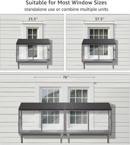beeNbkks Prevent Conditioned Air Loss, Bug Proof Cat Catio, Window Cat House with Clear Acrylic Screens, Outdoor Enclosure for Indoor Pets, Expandable Wooden Perch, Safe Comfortable Haven for Pets