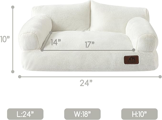 Hollypet Fluffy Plush Pet Cat Couch Soft Calming Pet Sofa Beds for Medium Small Cats and Dogs, White