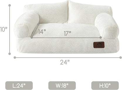 Hollypet Fluffy Plush Pet Cat Couch Soft Calming Pet Sofa Beds for Medium Small Cats and Dogs, White