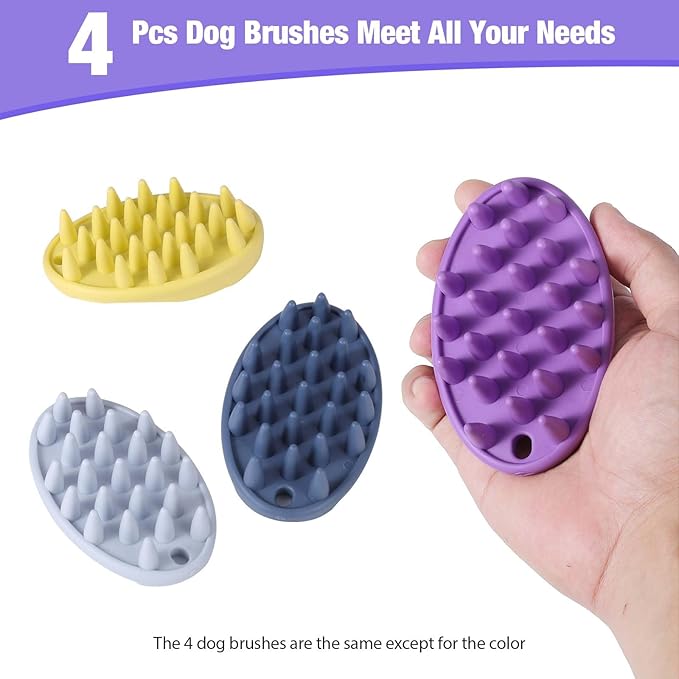 Dog Bath Brush, 4 PCS Dog Brush for Bathing, Dog Shampoo Grooming Brush for Short & Long Haired Dogs, Soft Pet Rubber Shedding Brush, Dog Washing Brush Scrubber for Soothing Massage