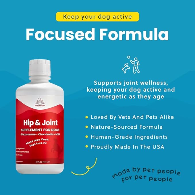 Paramount Pet Health Liquid Glucosamine for Dogs, 1600mg Glucosamine Chondroitin MSM, Hip & Joint Supplement for Large Dogs, Liquid Arthritis Relief & Mobility Support, 32 oz