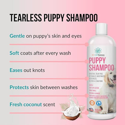 16 fl oz Tearless Puppy Shampoo and Conditioner - Anti Itch Dog Shampoo Sensitive Skin - Coconut Oil Oatmeal Pet Shampoo for Puppies