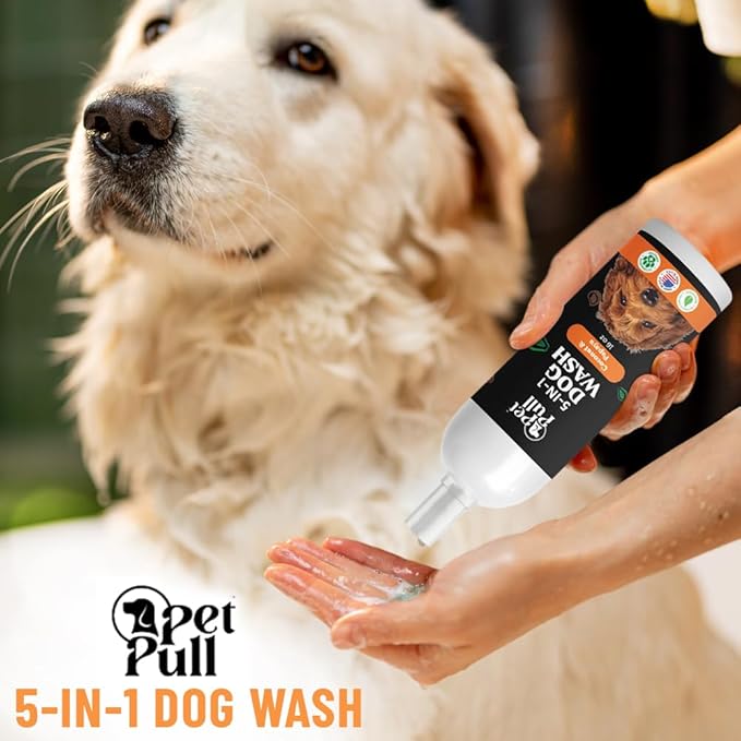 5-in-1 Dog Wash - Plant Based Dog Grooming Supplies for Dogs Cleanses - Skin Care Dog Wash Shampoo - Sulfate Free, All Natural Puppy Wash -Coconut and Papaya Scent -Made in USA (16 Fl Oz)