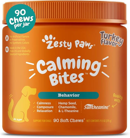 Zesty Paws Calming Chews for Dogs - for Everyday Stress, Relaxation, Composure, and Separation Turkey 90 Count