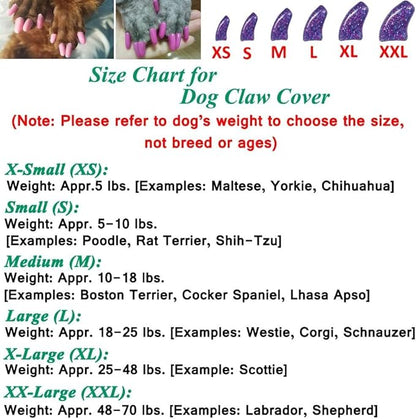 100pcs Dog Nail Caps Dog Caps Dog Nail Covers for Pet Dog Paws with 5pcs Adhesive Glue+5pcs Applications and Instructions