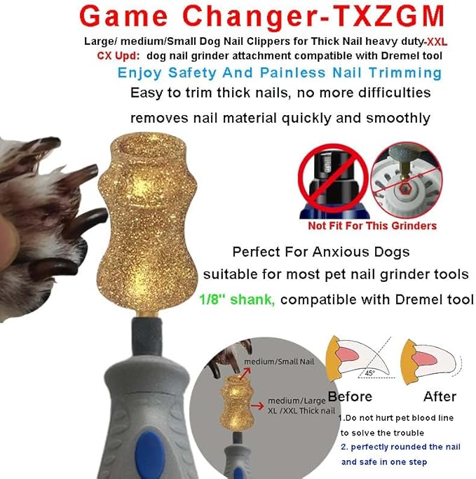 Fit Dremel Diamond Bit for Dog Nails, for Dremel 7350 pet Nail Grinder Attachment, Dog Nail Fit Dremel Bit, Fit Dremel 7760 pgk Dog Nail Grinder Diamond Bits for Pet 1/8'' Rotary Tool (XX Large)