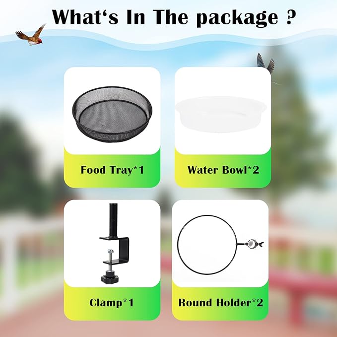 Deck Bird Feeders with Metal Mesh Tray and 2 Water Bowls - Detachable Adjustable Heavy Duty Clamp Bracket, Rail Bird Bath Balcony Porch Railing Feeder Perfect for Attracting Birds.