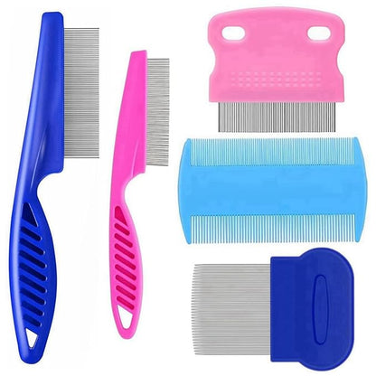 5 Pack Flea Lice Comb,Stainless Steel Dog Cat Grooming Combs with Rounded Teeth,Double Sided Professional Pet Tear Stain Remover,Dematting Tool for Small, Ideal for all pet
