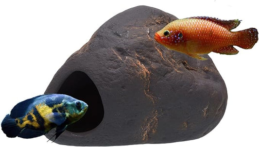 Plecoceramics Cichlid Stone Decoration - Aquarium cave for Cichlids, Betta, Small Fish - Fish Tank Hideway Decor - Betta Toys Hideout Stones House (Magma Stone Large)