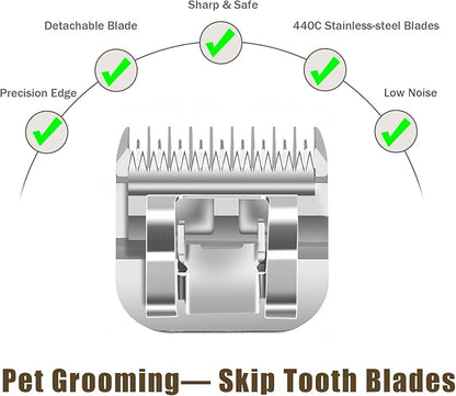 5 Skip Tooth Blades,Detachable Pet Dog Grooming Steel Blade Compatible with Andis,Oster A5,Wahl KM10 Series Clippers,Cut Length 1/4-Inch (6.4mm)