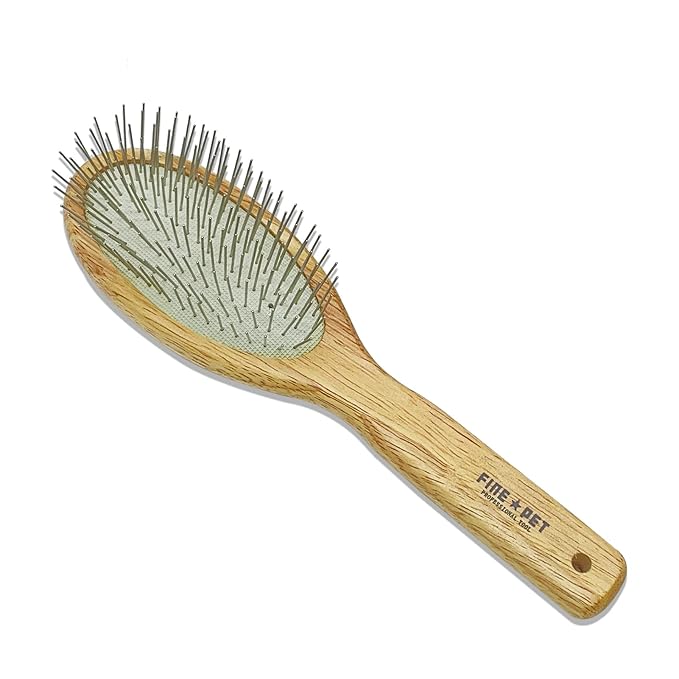 Der Meister Wooden Dog Brush, 25MM Oval Pin Brush, Stainless Steel Pins with Polished Tips for Long Hair Pet Grooming, Professional Grooming Brush for Dogs & Cats