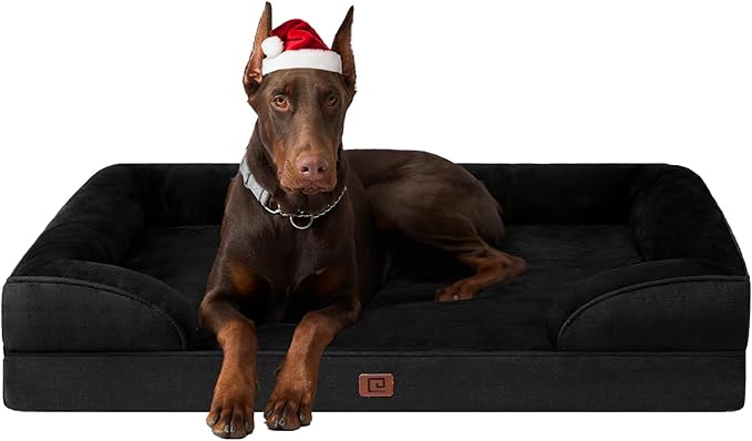 EHEYCIGA Orthopedic XL Dog Beds, Waterproof Memory Foam Dog Bed for Extra Large Dogs, Non-Slip Bottom and Egg-Crate Foam Big Dog Couch Bed with Washable Removable Cover, Black
