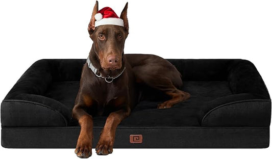 EHEYCIGA Orthopedic XL Dog Beds, Waterproof Memory Foam Dog Bed for Extra Large Dogs, Non-Slip Bottom and Egg-Crate Foam Big Dog Couch Bed with Washable Removable Cover, Black