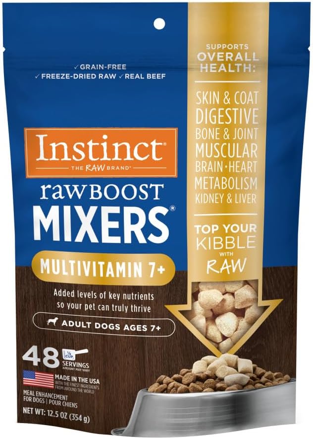 Instinct Raw Boost Mixers Freeze Dried Dog Food Toppers for Dry Food, Grain Free Dog Food Toppers with Beef for Dogs - Multivitamin for Adults 7+, 12.5 oz