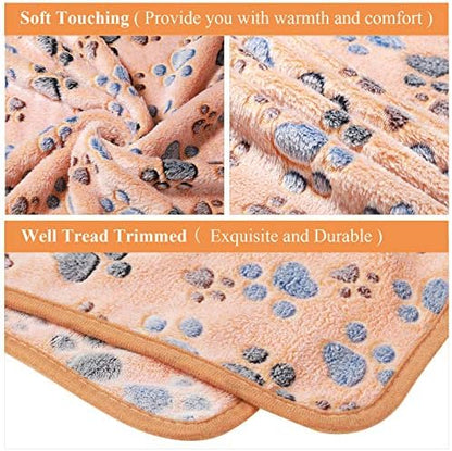 Tatuo 4 Pcs Dog Blanket Pet Puppy Blanket Puppy Teething Toys Paw Print Fleece Blanket for Pet Cat Soft Warm Sleep Mat Guinea Pig Cage Blanket(Medium(30 x 20.5 Inch),White, Coffee, Pink, Purple)