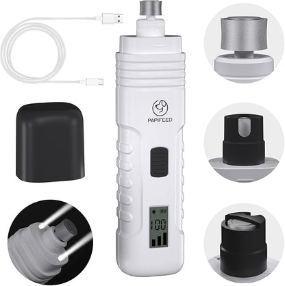 Dog Nail Grinder Professional Pets, 3-Speed Electric Quiet Dog Nail Grinder, Rechargeable Dog Nail Trimmers - with 2 LED Lights/2 Grinder Wheels, for Small, Medium, (White)