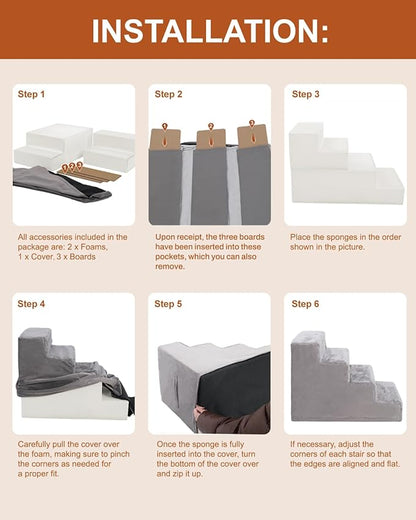 Dog Stairs for Small Dogs,22" 5-Step Pet Stairs for High Beds and Couches，Dog Steps with Non-Slip Bottom and High-Density Foam Indoor Outdoor,Grey