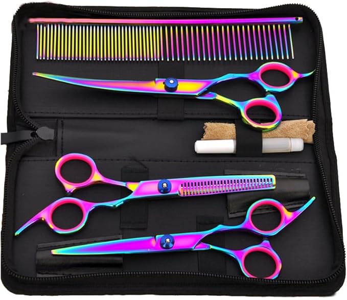 Dog Grooming Scissors Colorful Pet Trimming Scissors Set Professional Grooming Barber Scissors Kit 7 inch Stainless Steel Shears for Grooming and Hair Cutting