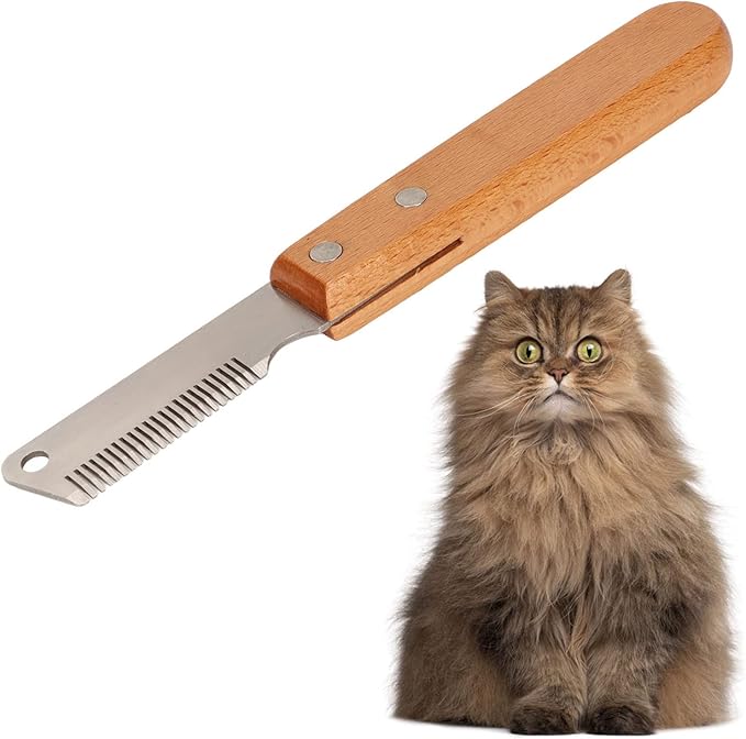 Dog Stripping Knife, Multifunction Pet Cat Dog Hand Stripping Knife Remove Floating Hair, Wood Handle Pets Stripper Trimmer Tool to Keeps Hair Clean, Promotes Circulation