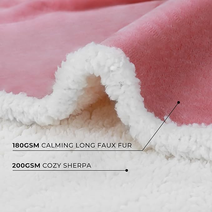 Luciphia Waterproof Bed Blanket Washable,Soft Sherpa Fleece Puppy Reversible Throw Blankets for Medium Large Dog Cat,Furniture Cover Protector Couch from Liquid Pee and Pet Fur,Pink White,85" x 57"