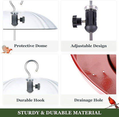 Kingsyard Adjustable Platform Bird Feeder for Outdoors Hanging, Metal Tray Bird Feeder with Dome Top, Attract Bluebirds Cardinals Goldfinches (Red)