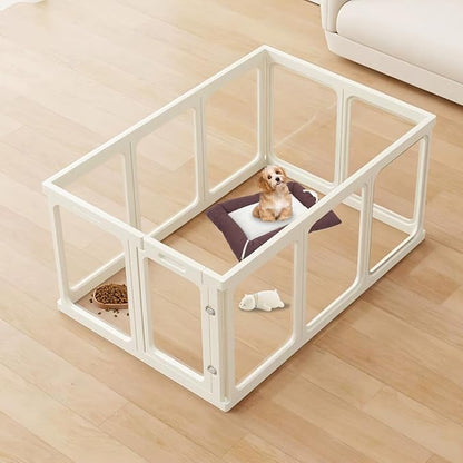 Clear Acrylic Dog Playpen Indoor, 24" Tall Puppy Play Pen with Door for Cat Bunny Small Animals, Transparent Doggie Fence Kennel Rabbit Ferret,Portable Pet Cages Easy Assemble, White, 10PCS