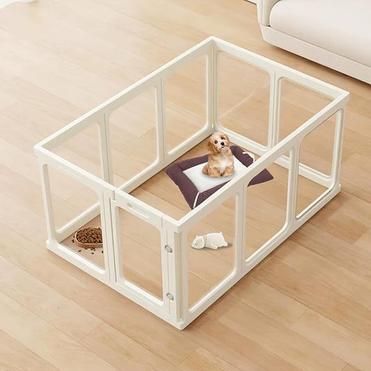 Clear Acrylic Dog Playpen Indoor, 24" Tall Puppy Play Pen with Door for Cat Bunny Small Animals, Transparent Doggie Fence Kennel Rabbit Ferret,Portable Pet Cages Easy Assemble, White, 10PCS