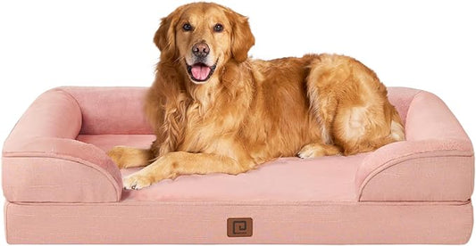 EHEYCIGA Orthopedic Dog Beds for Extra Large Dogs, Waterproof Memory Foam XL Dog Bed with Sides, Non-Slip Bottom and Egg-Crate Foam Big Dog Couch Bed with Washable Removable Cover, Dusty Pink