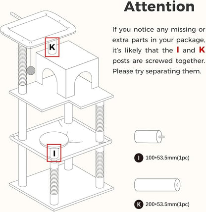 Cat Tree for Indoor Cats, 45.7" Multi-Level Cat Tower with Large Metal Frame Hammock, Cat Condo with 4 Scratching Posts and Top Perch for Small Medium Cat, Beige