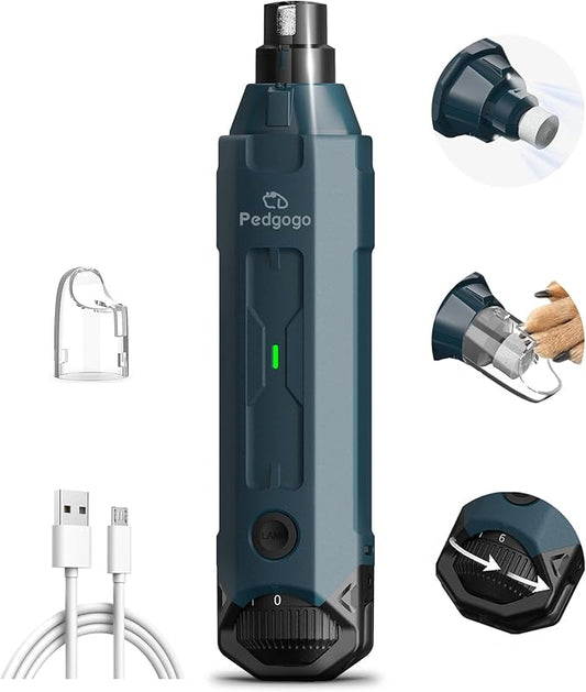 Dog Nail Grinder Super Quiet (45 db) 6-Speed pet nail grinder with 2 LED Lights 12000RPM & Professional 3 Grinding Ports Rechargeable Dog Nail Trimmer for Large Medium Small Dogs with Dust Cap