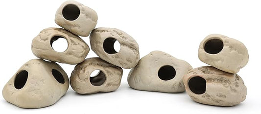 Aquarium Decorations Stackable Ceramic Cave Betta Fish Tank Accessories Rock Cave Decor 8-Piece Set