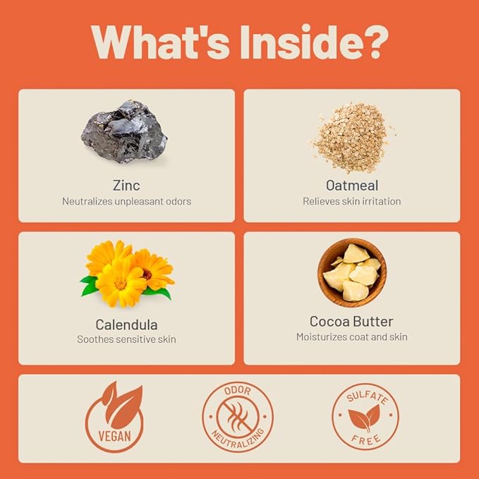 Natural Dog Shampoo Bar - Neutralizes Odors - Made in USA, Vegan, Hypoallergenic - Made with Natural Ingredients - 1 Dog Shampoo Bar is Equivalent to 24oz of Liquid Oatmeal Shampoo (1 Bar)