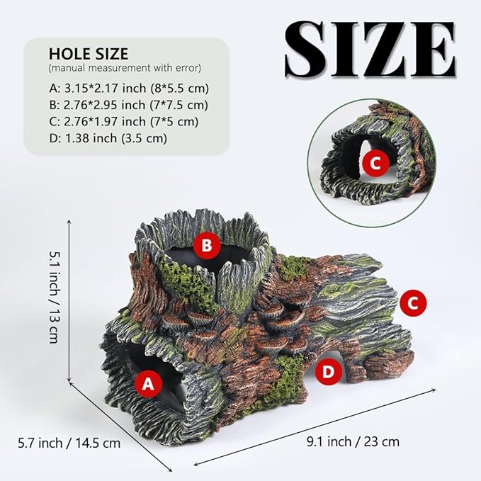 Aquarium Decorations Hollow Tree Trunk Fish Tank Accessories Stump Shelter for Betta Hideout Caves Driftwood for Aquarium Simulation Tree Decor with Holes