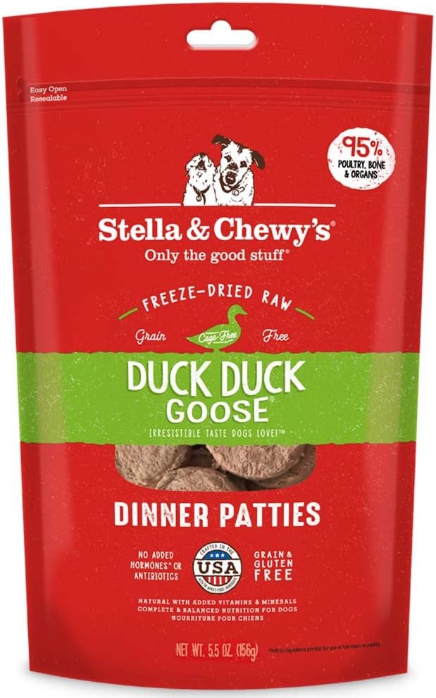 Stella & Chewy's Freeze Dried Raw Dinner Patties  Grain Free Dog Food, Protein Rich Duck Duck Goose Recipe  5.5 oz Bag
