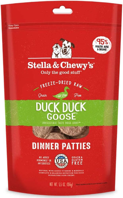 Stella & Chewy's Freeze Dried Raw Dinner Patties  Grain Free Dog Food, Protein Rich Duck Duck Goose Recipe  5.5 oz Bag